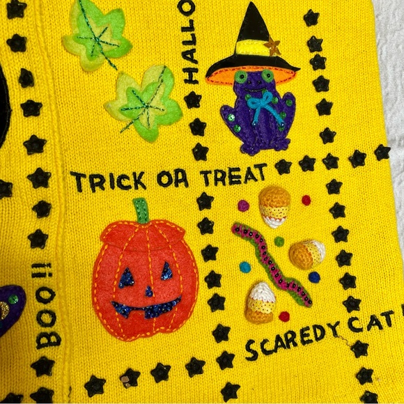 Marisa Christina Halloween Cardigan Sweater Appliqué Mixed Media Sequin Felt - Picture 6 of 15